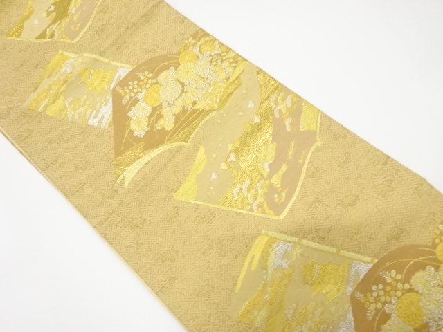 アンティーク　読本に草花・寺院模様織出し袋帯（材料）